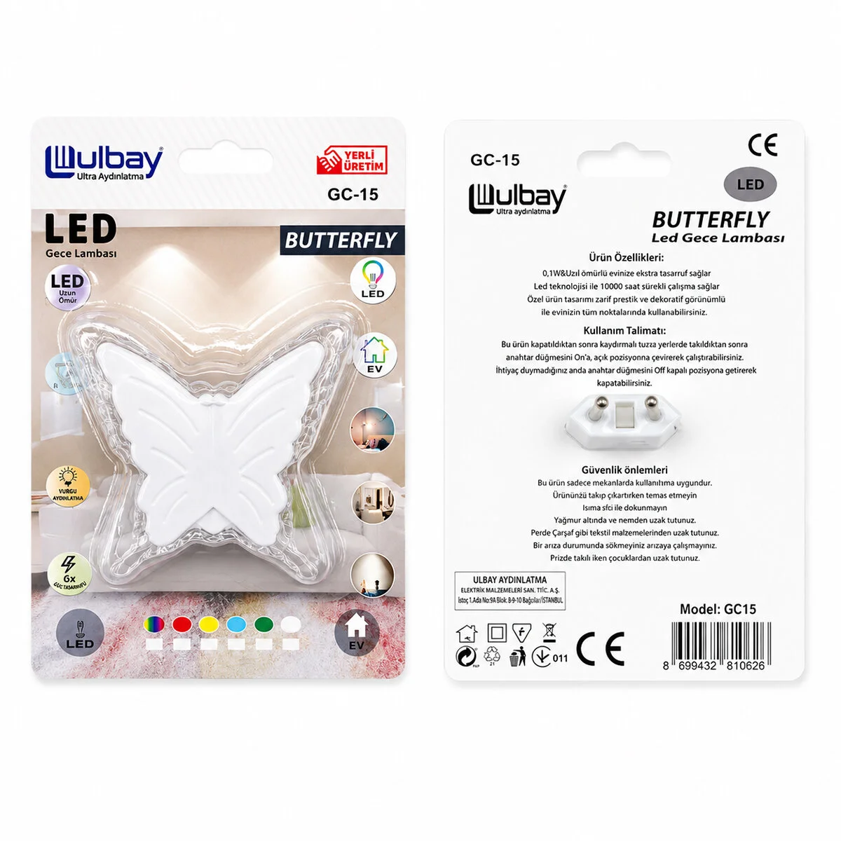 10 Adet Kelebek Led Gece Lambası GC-15