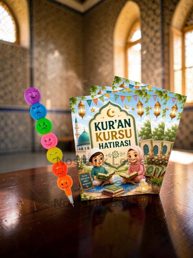 10 Adet Kur'an Kursu Hatırası Emoji Yumurtlayan Kurşun Kalem Tebrik Kartı Hediye Seti