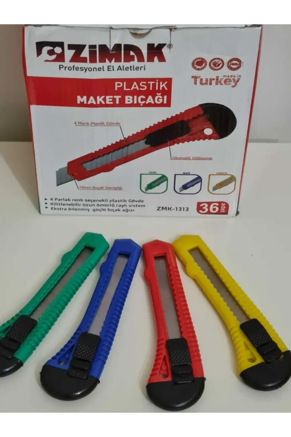 10 Adet Maket Bıçağı 4 Renk Plastik Gövde Otomatik Kilitlenme