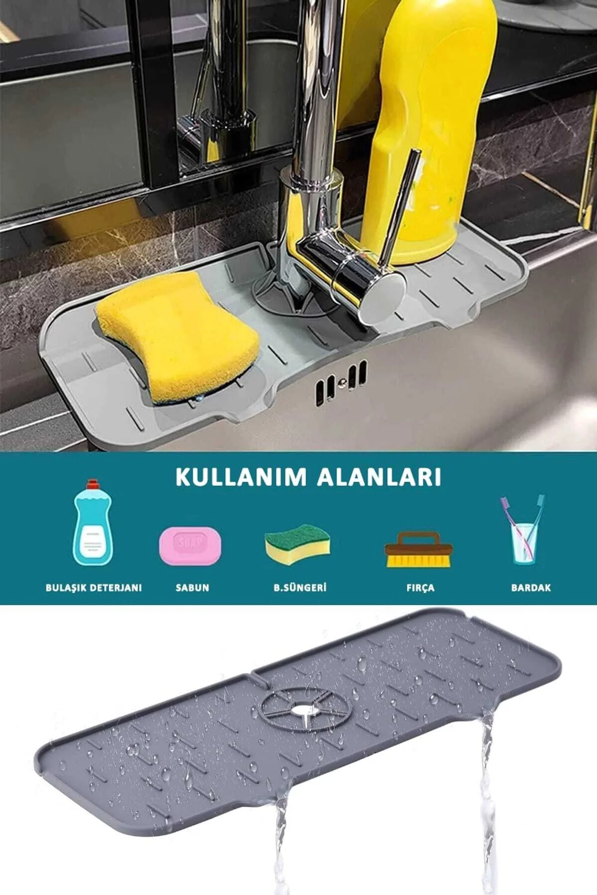 10 Adet Musluk Matı 5 Siyah 5 Gri Su Tutucu Batarya Matı - Görsel 2