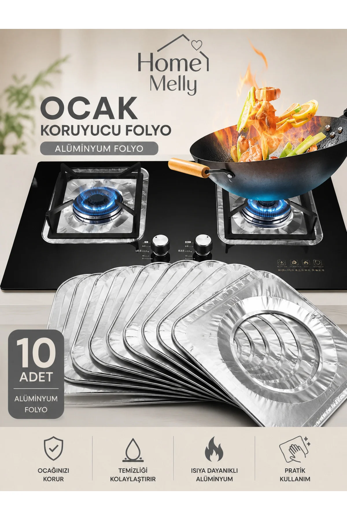 10 Adet Ocak Üstü Leke Önleyici Yıkanabilir Isıya Dayanıklı Izgara Koruyucu Folyo