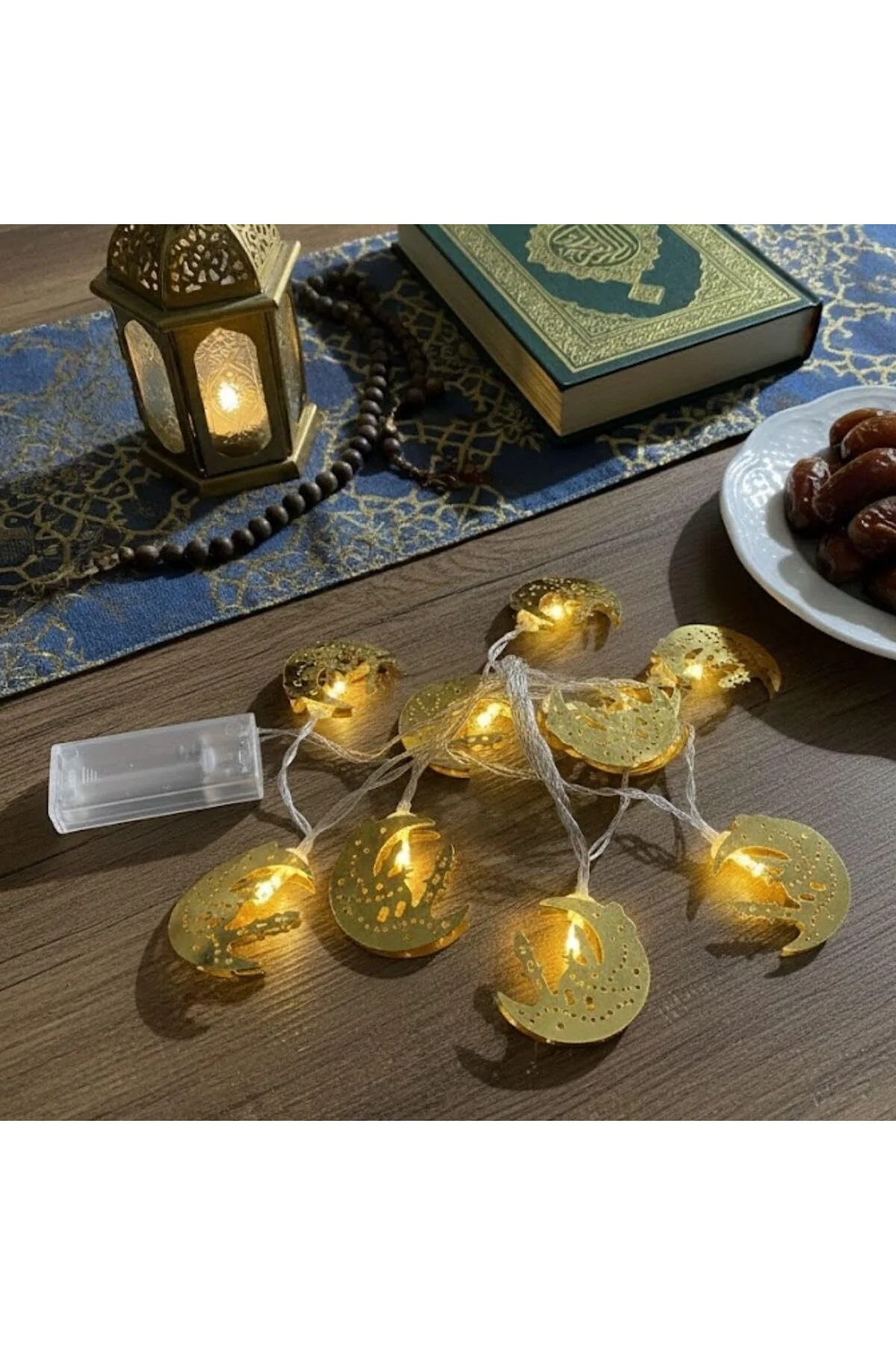 10 Adet Sarkıtlı Ramazan Hilal Üstü Cami Temalı LED Işık, Pilli 2 Metre, İslami De