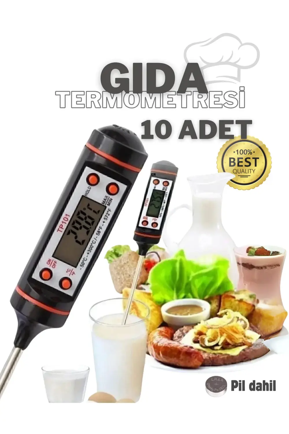 10 Adet Siyah Renk Dijital Gıda Yemek Termometresi Yemek Isı Ölçe