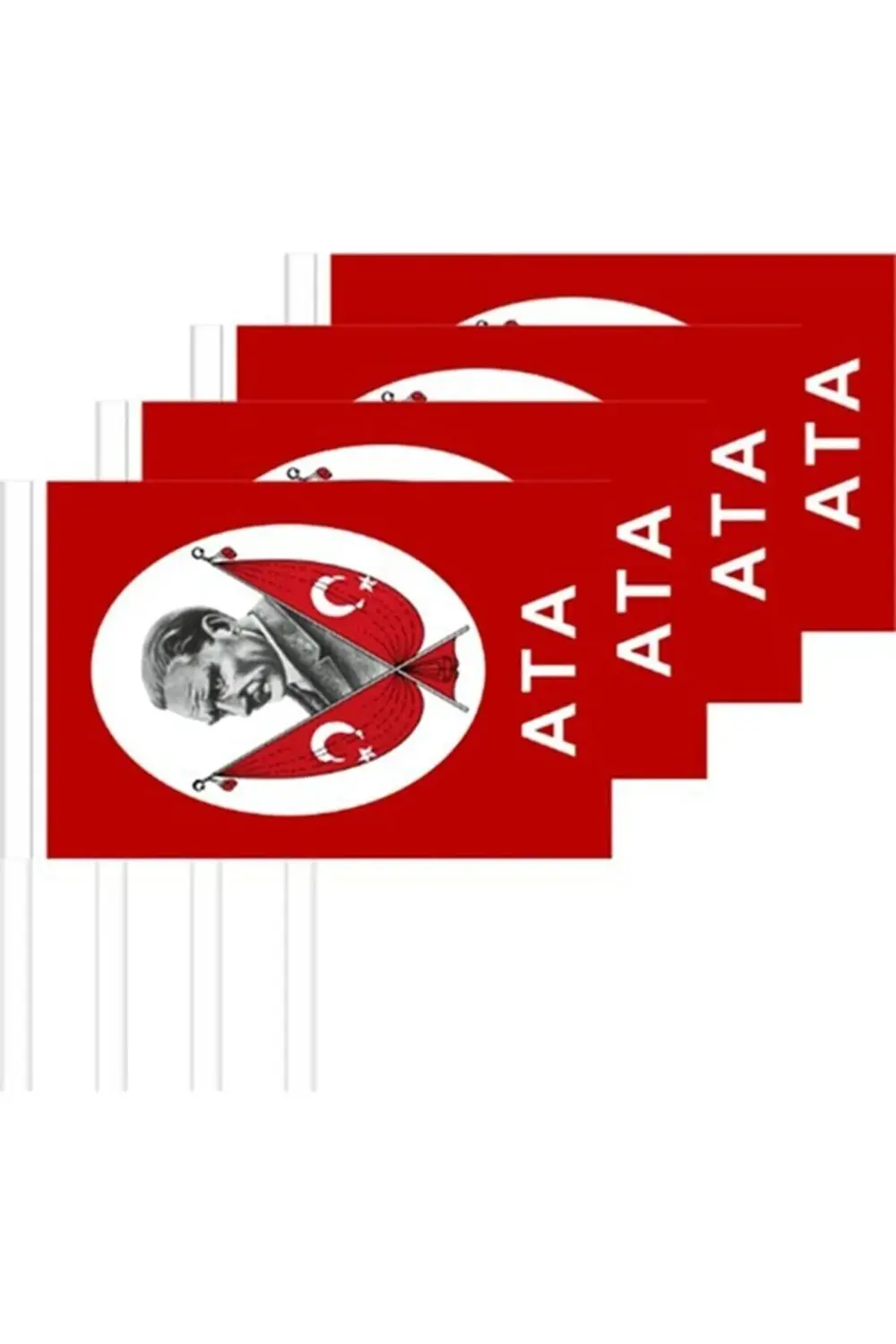 10 Adet Sopalı Atatürklü Türk Bayrağı 13x20 cm 10 Adet Sopalı Atatürklü Türk Bayrağı 13x20 cm
