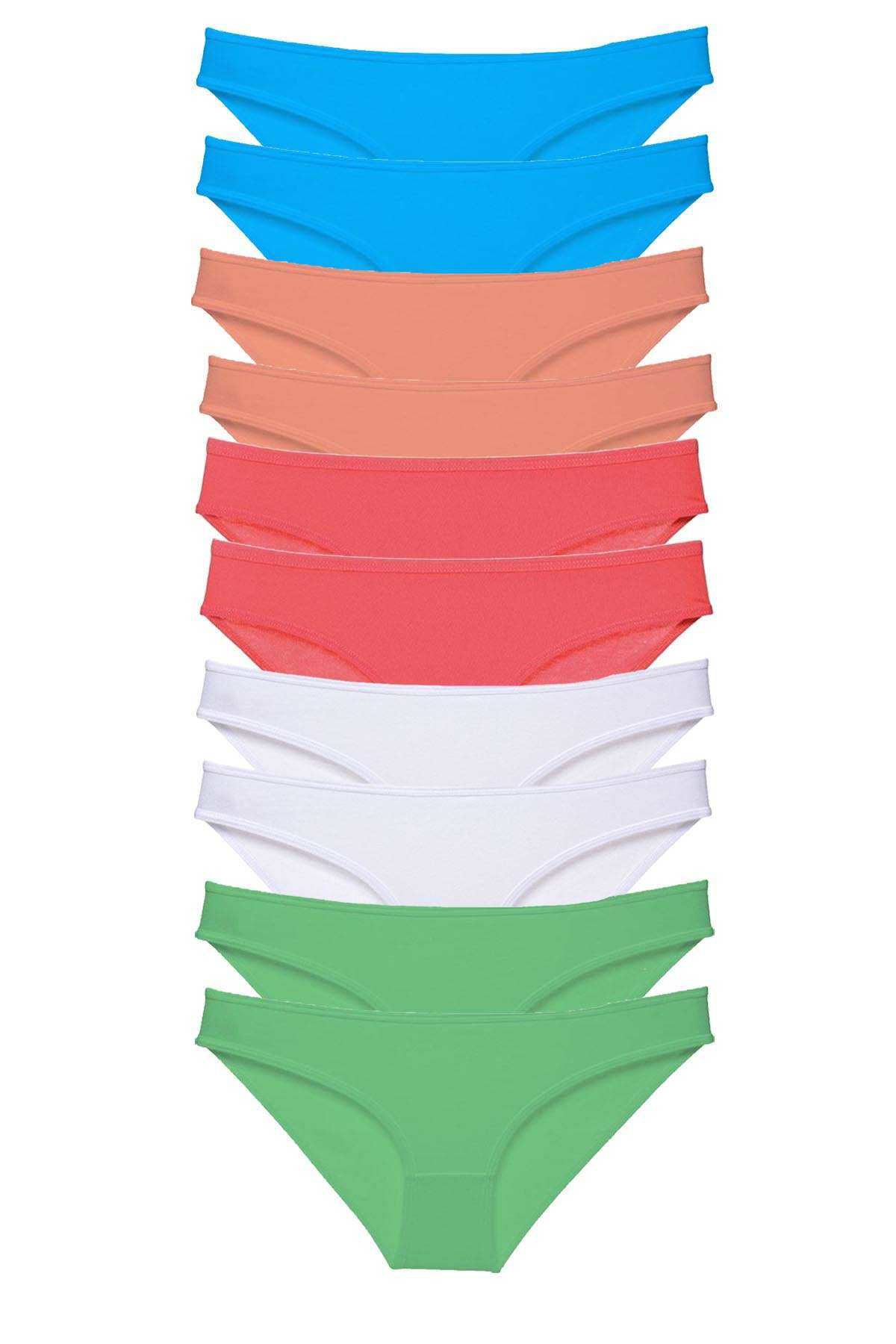 10 adet Süper Eko Set Likralı Kadın Slip Beyaz Pudra Yeşil Fuşya 