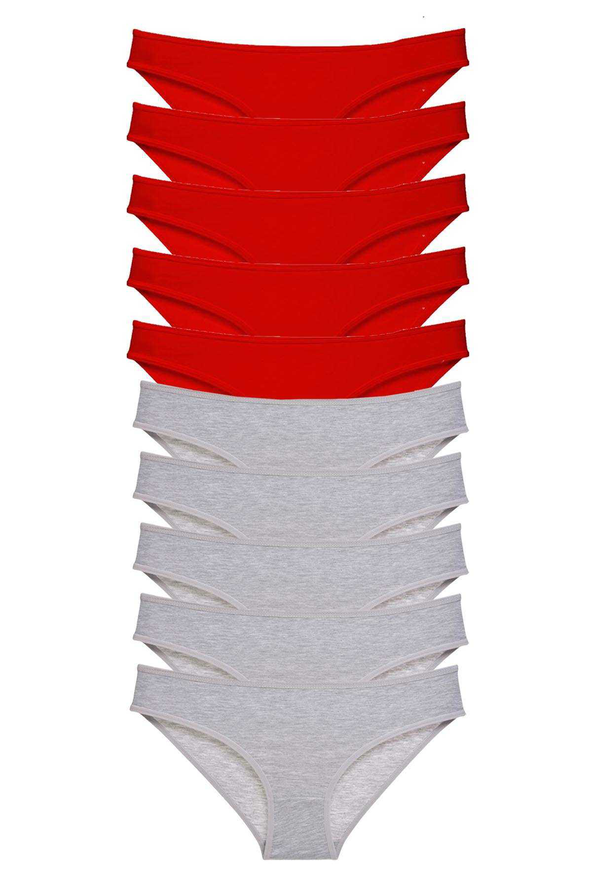 Just Cheap Store 10 Adet Süper Eko Set Likrali Kadin Slip Külot Kirmizi Gri