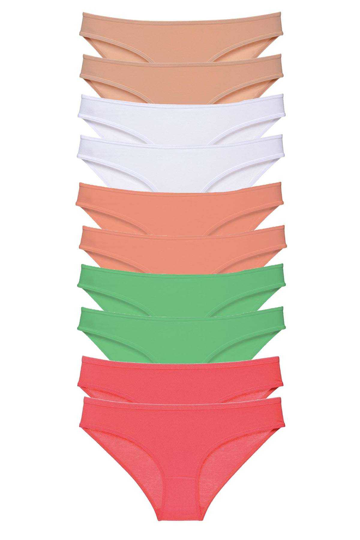 10 adet Süper Eko Set Likralı Kadın Slip Külot Ten Beyaz Pudra Ye