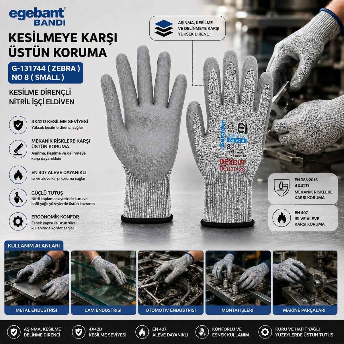 10 Adet Zebra No 8 Small Kesilme Dirençli Nitril İşçi Eldiven Bandı Fiyatı, Yorumları ve Özellikleri