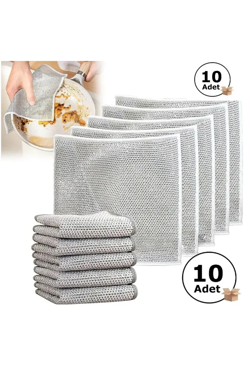 (10 Adet) Zor Kir Bezi, Inox Telli Bulaşık Bezi, Mutfak ve Banyo