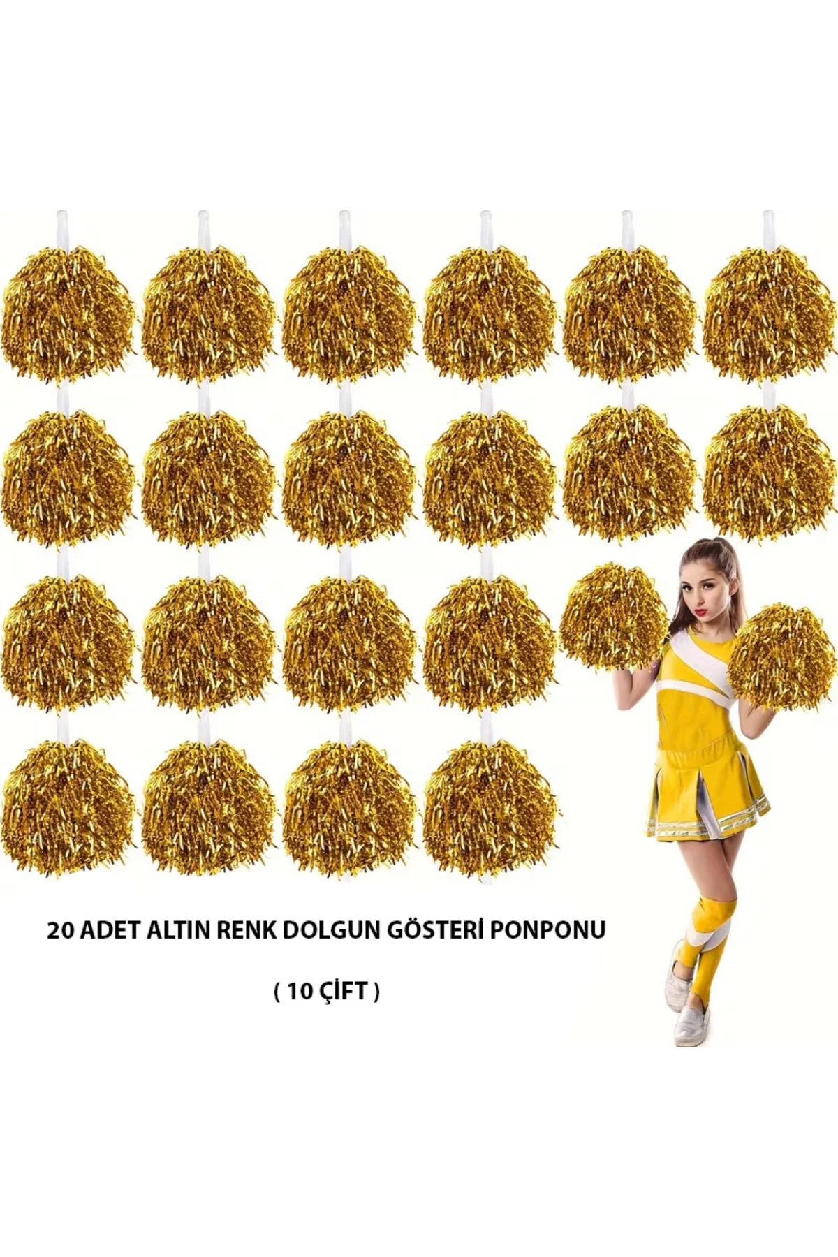 10 Çift ( 20 Adet ) Altın Renk 23 Nisan 19 Mayıs 29 Ekim Okul Gösteri Ponponları