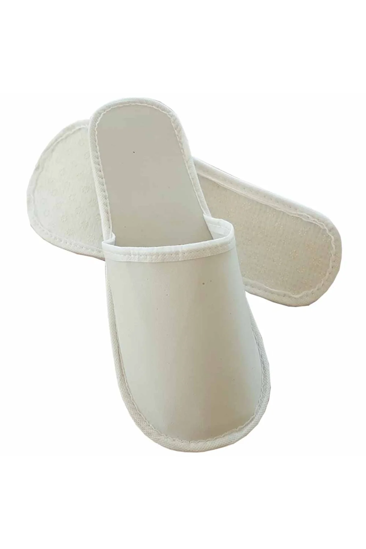 10 Çift Biyeli Spa Terliği Kaymaz Tabanlı Beyaz Otel Terliği Tek 