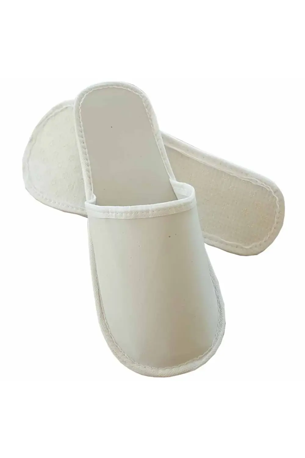 10 Çift Biyeli Spa Terliği Kaymaz Tabanlı Beyaz Otel Terliği Tek