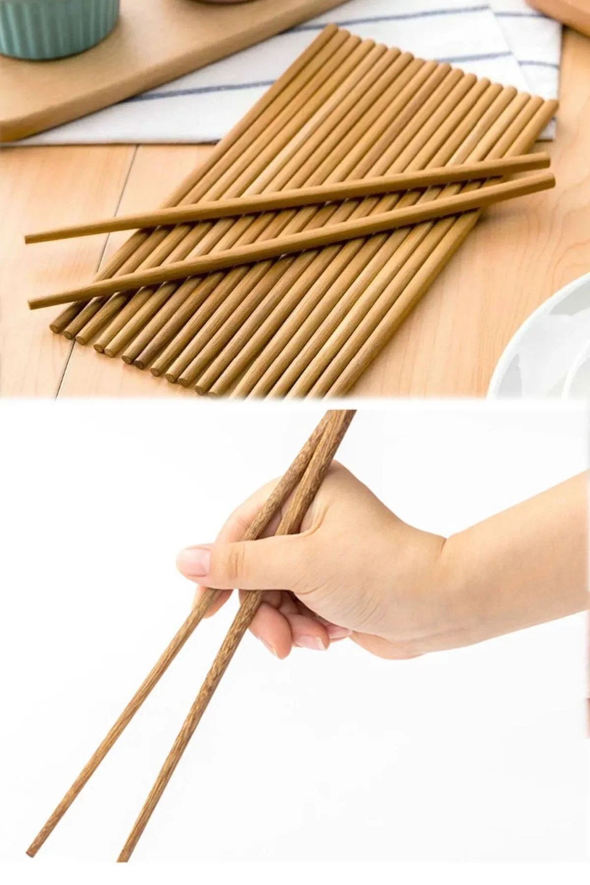 10 Çift Çubuk Yıkanabilir Bambu A Kalite Kaymaz Ahşap Chopsticks 