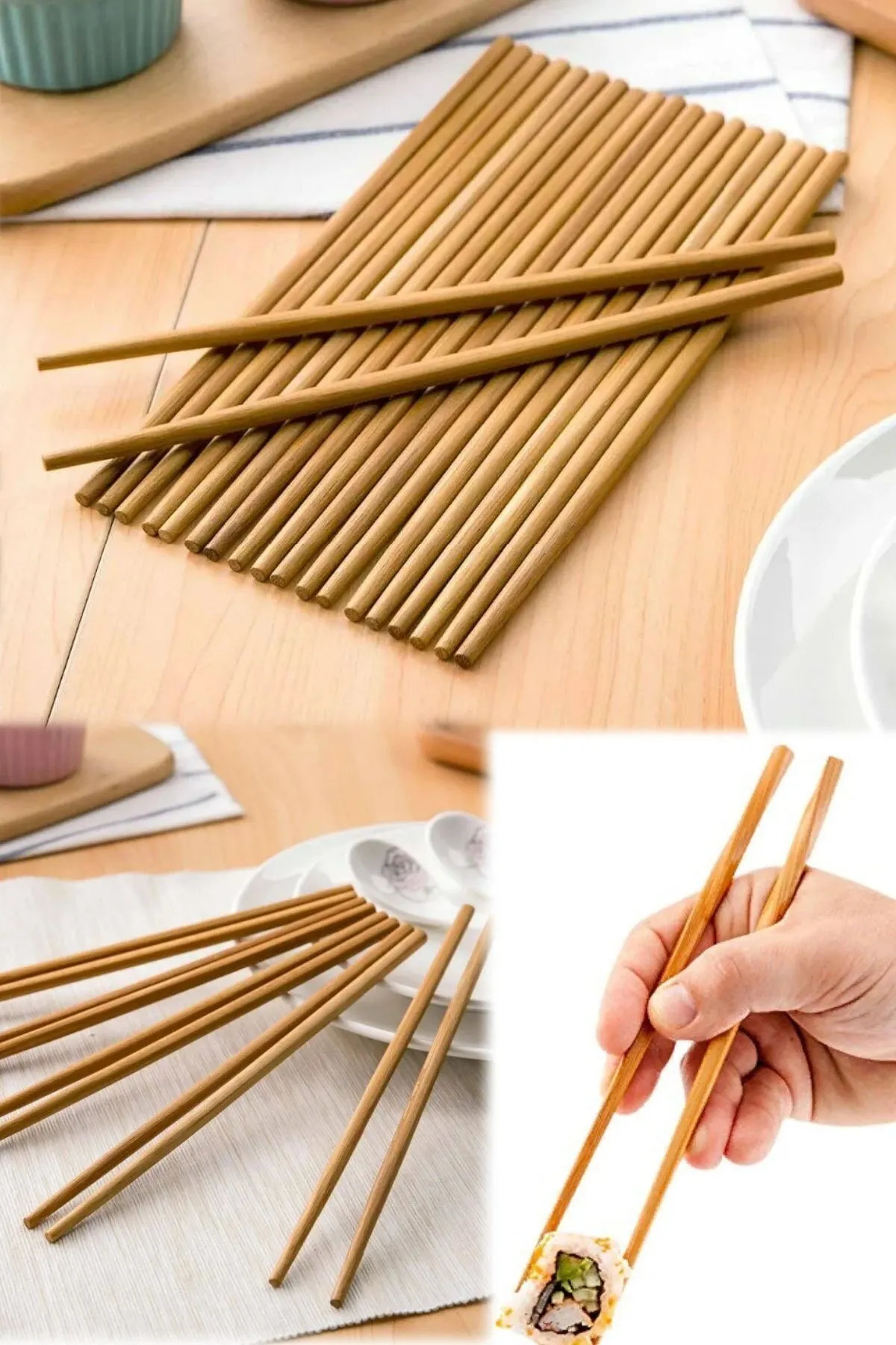 10 Çift Çubuk Yıkanabilir Bambu A Kalite Kaymaz Ahşap Chopsticks 