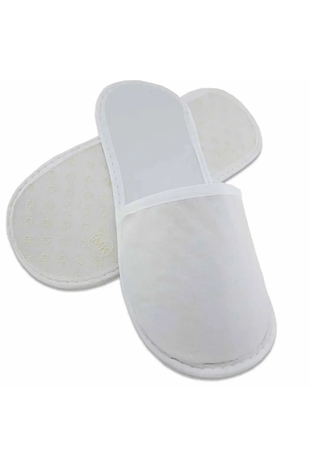 10 Çift Kaymaz Taban Biyeli Beyaz Tela Otel Terliği Tek Kullanıml