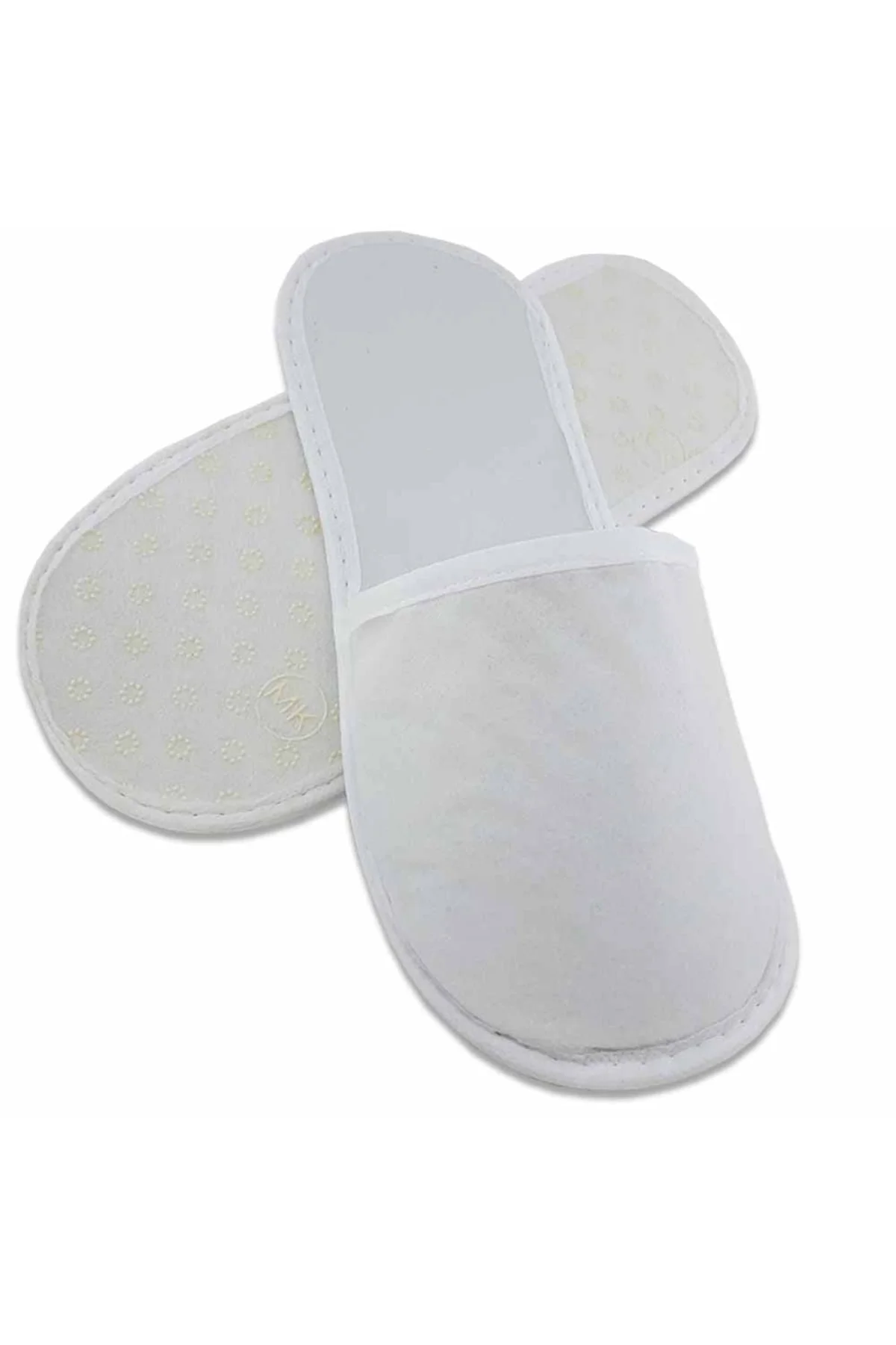 10 Çift Kaymaz Taban Biyeli Beyaz Tela Otel Terliği Tek Kullanıml