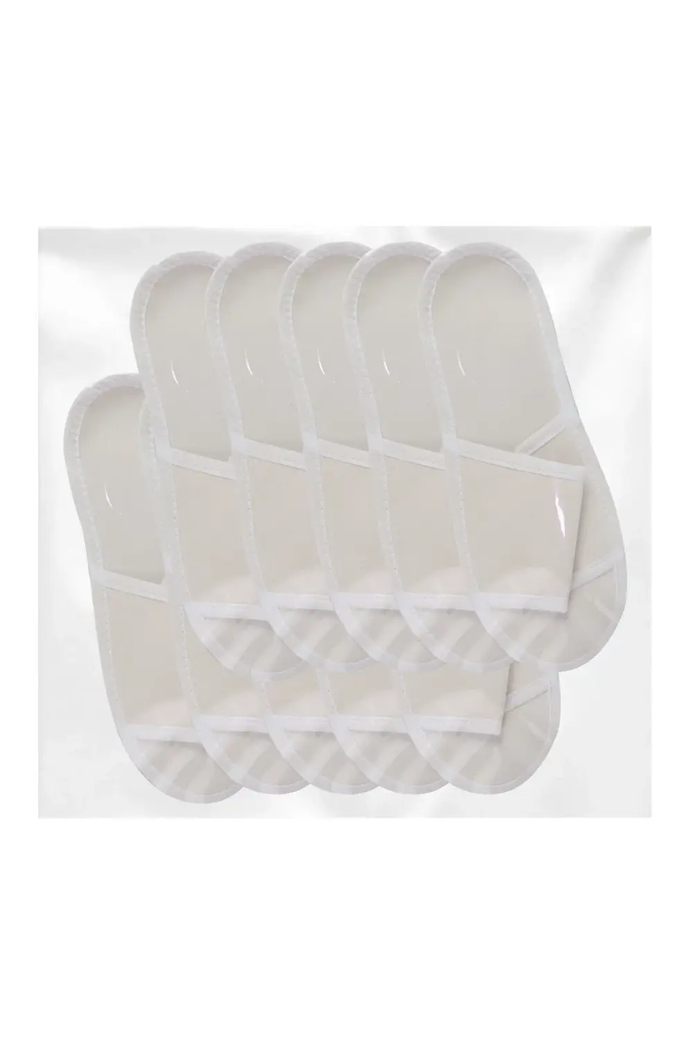 10 Çift Spa Terliği Önü Açık Kaymaz Tabanlı Biyeli Beyaz Otel Ter