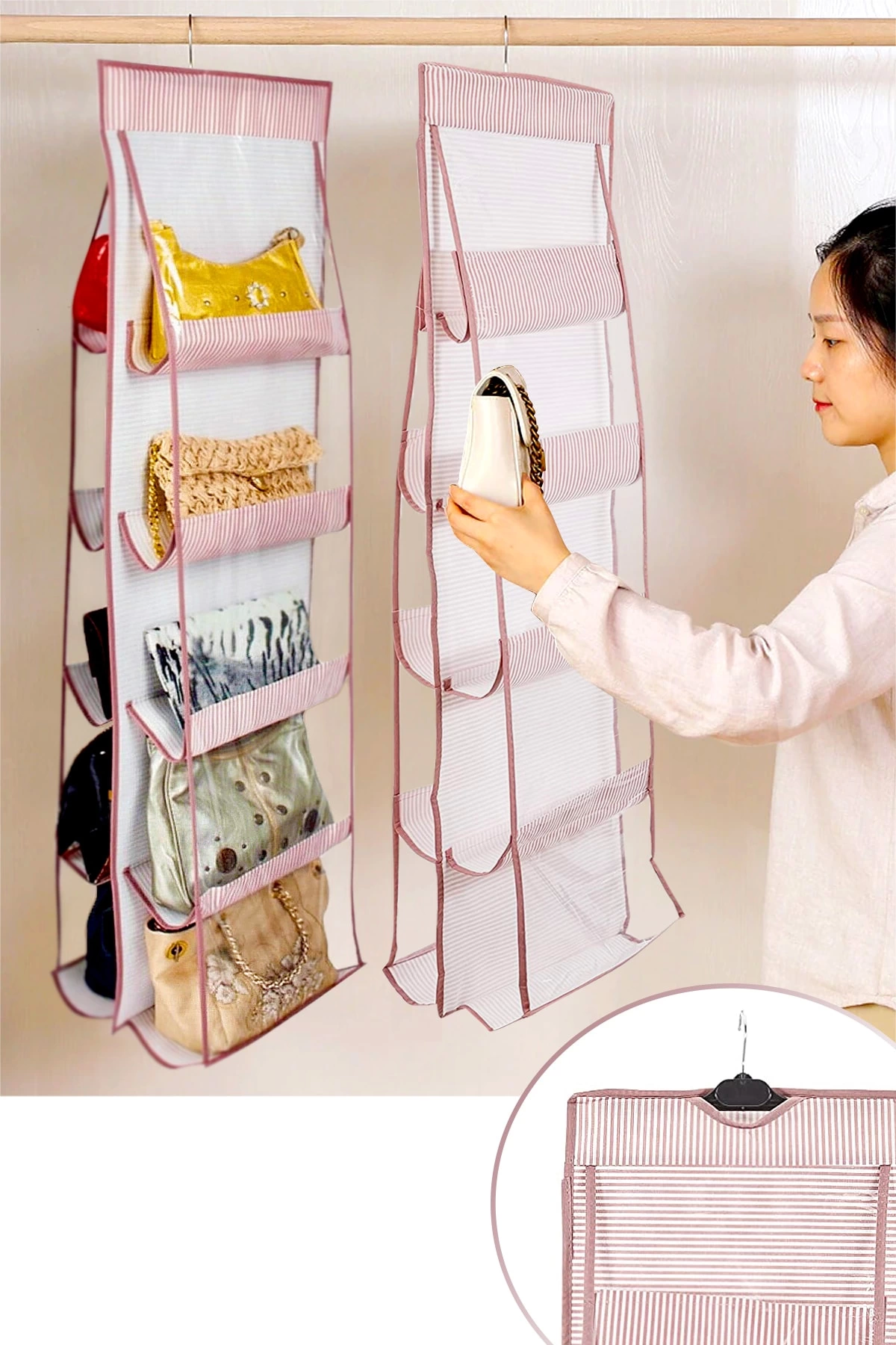 10 Gözlü Çanta Askılığı Dolap İçi Düzenleyici Organizer Askılı Ça