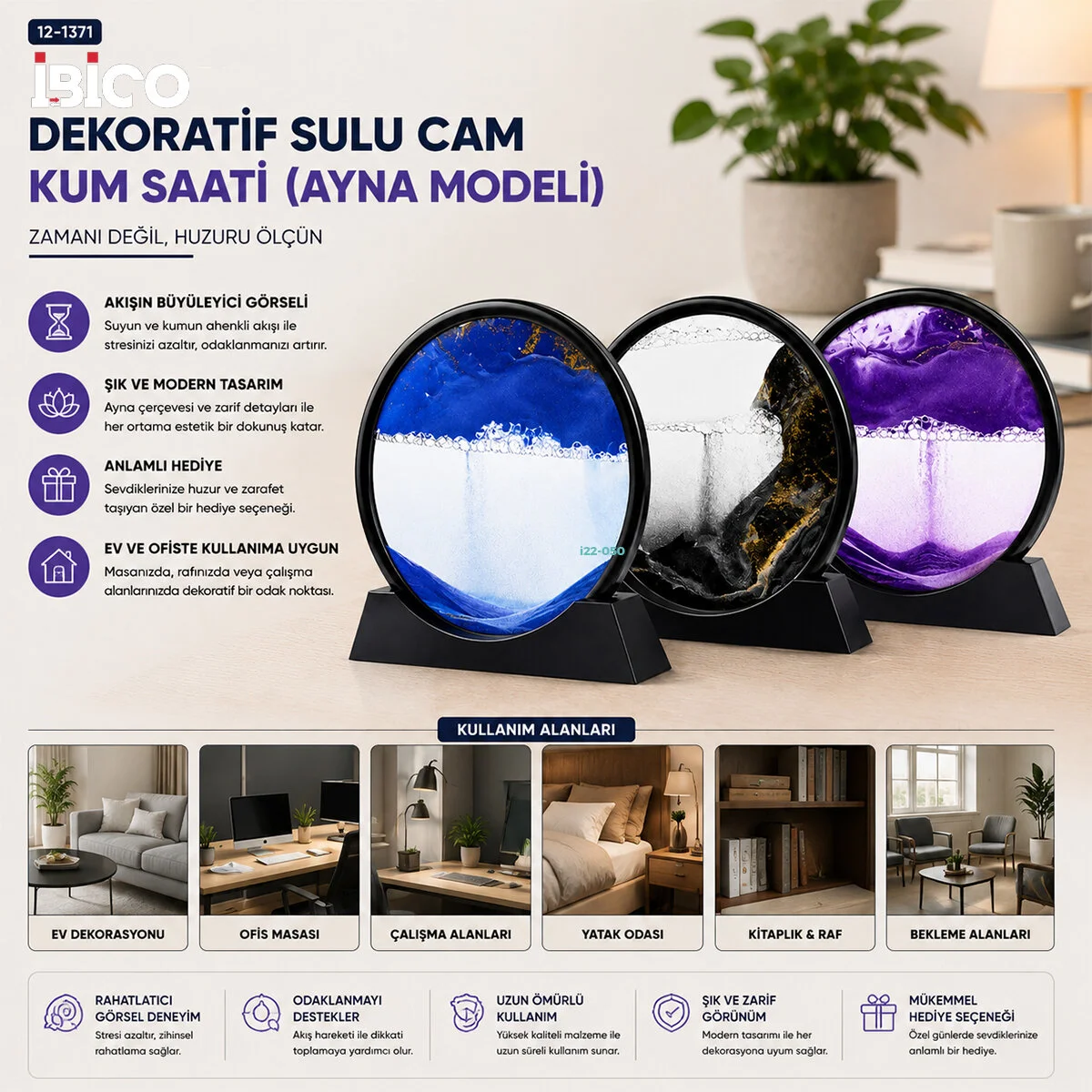 10 Inc - 25CM Renkli Sulu Cam Kum Saati Hareketli Ayna Modeli Fiyatı, Yorumları ve Özellikleri