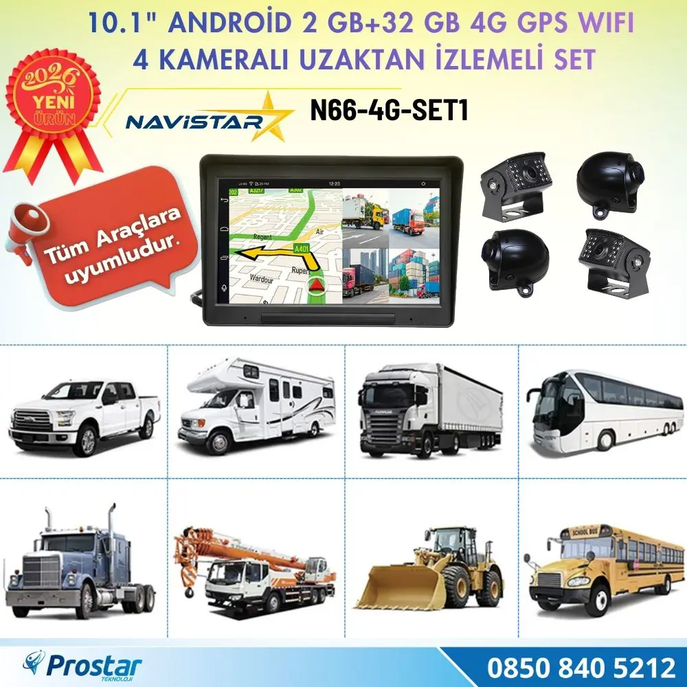 10 inç Android 4G Uzaktan izlemeli, 4 Kameralı, Wifi, GPS, Blueto