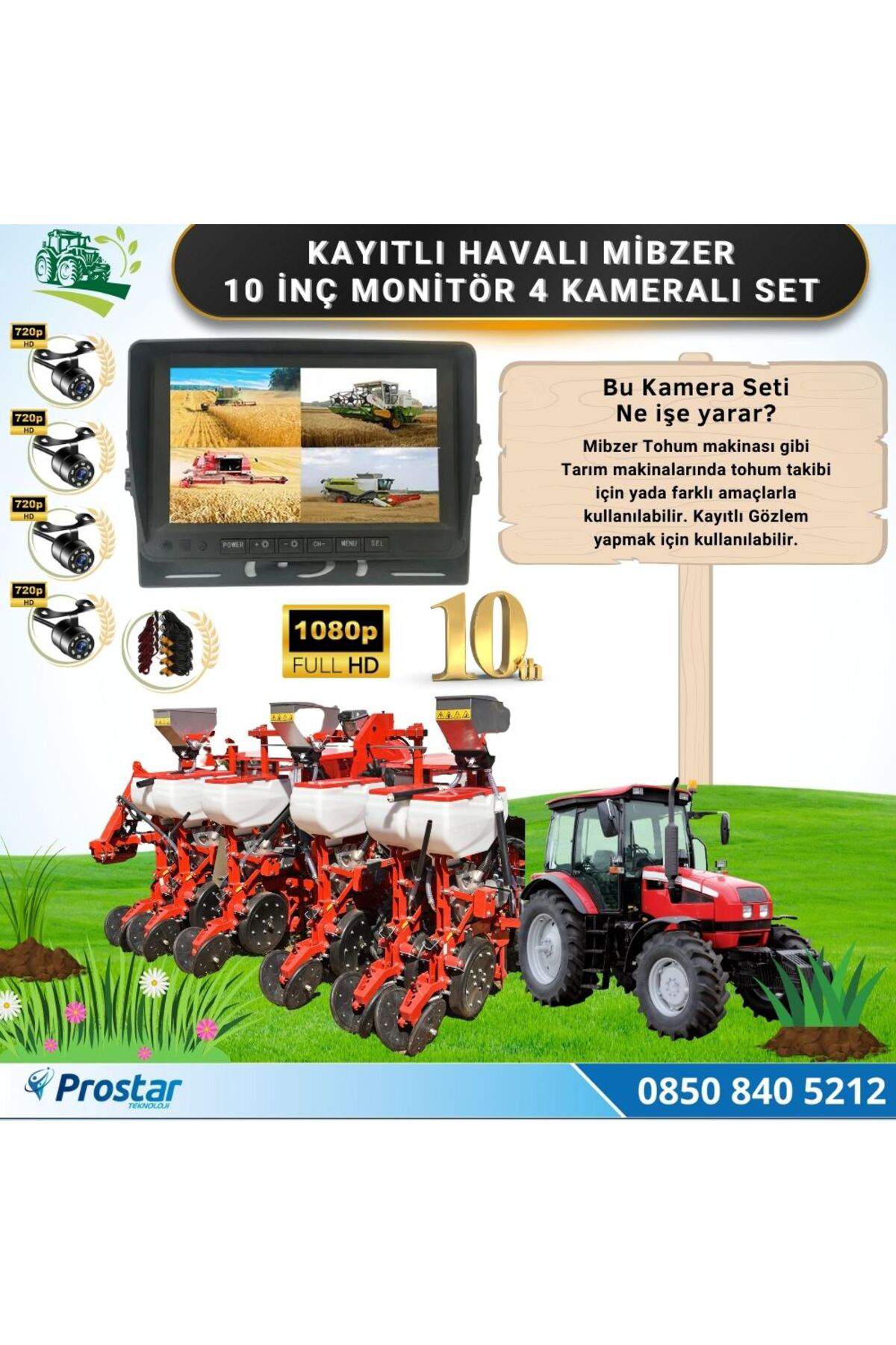 Navistar 10 İnç Monitör 4 Kameralı Mibzer Havalı Tohum Makinesi Ahd Kayıtl