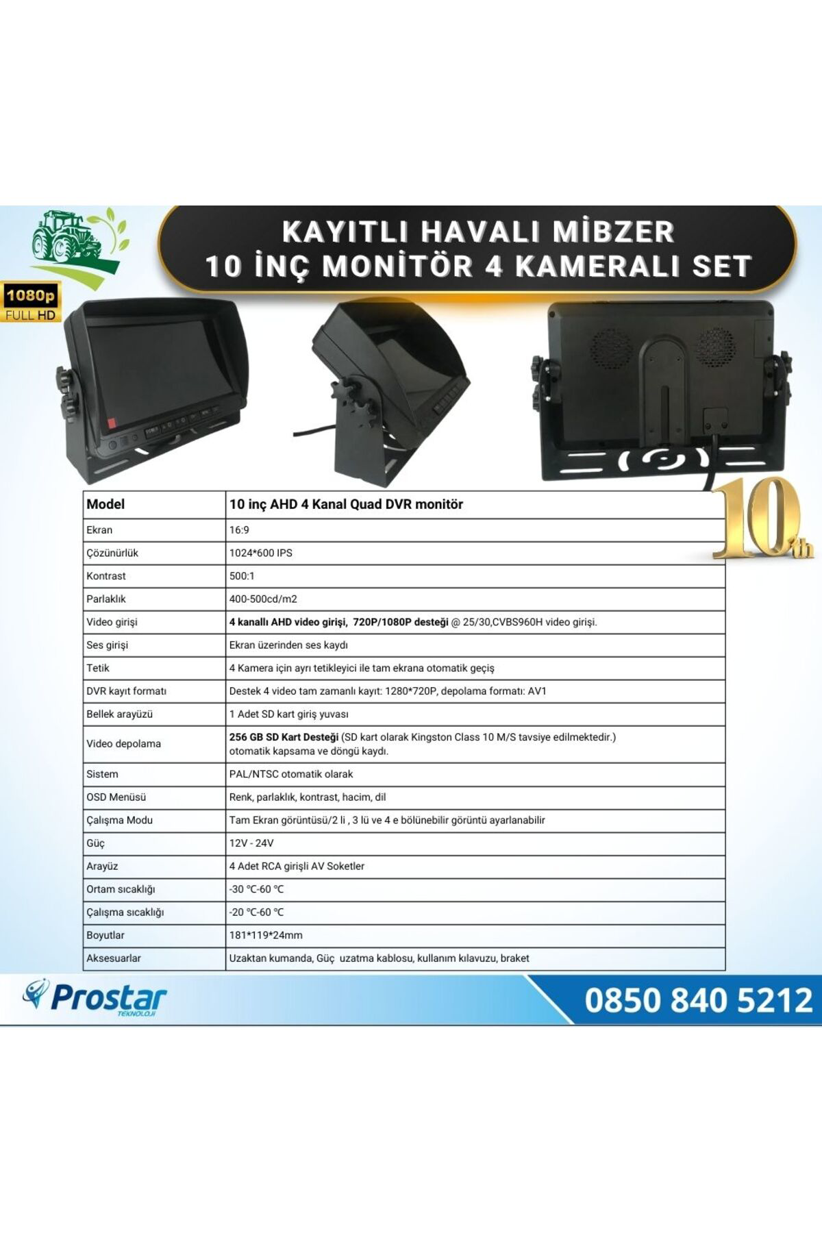 Navistar 10 İnç Monitör 4 Kameralı Mibzer Havalı Tohum Makinesi Ahd Kayıtl
