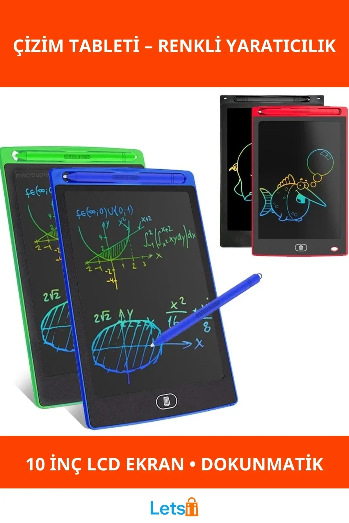 10 İnç Renkli Eğitici Çizim Tableti LCD Kalem ile