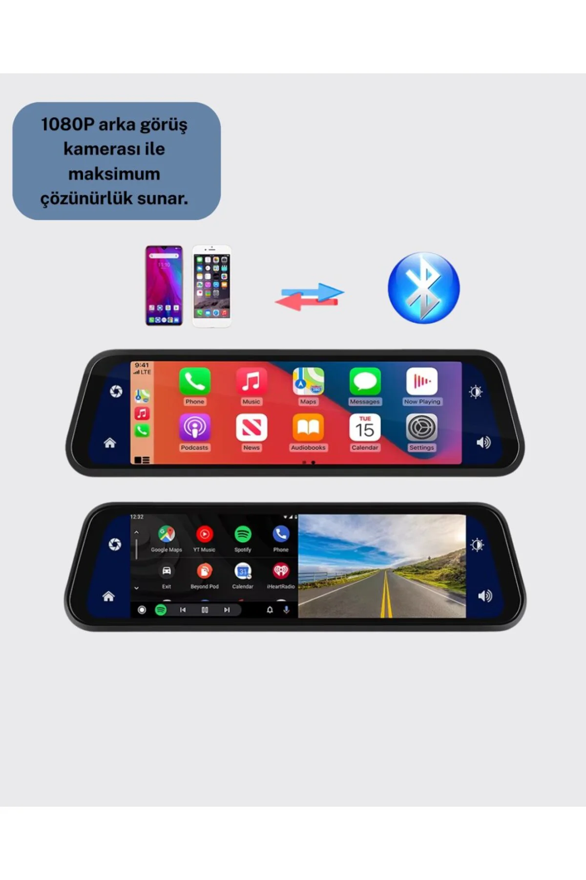 10 İnç Tam Dokunmatik Dikiz Aynası Kamera Ön Arka Full HD
