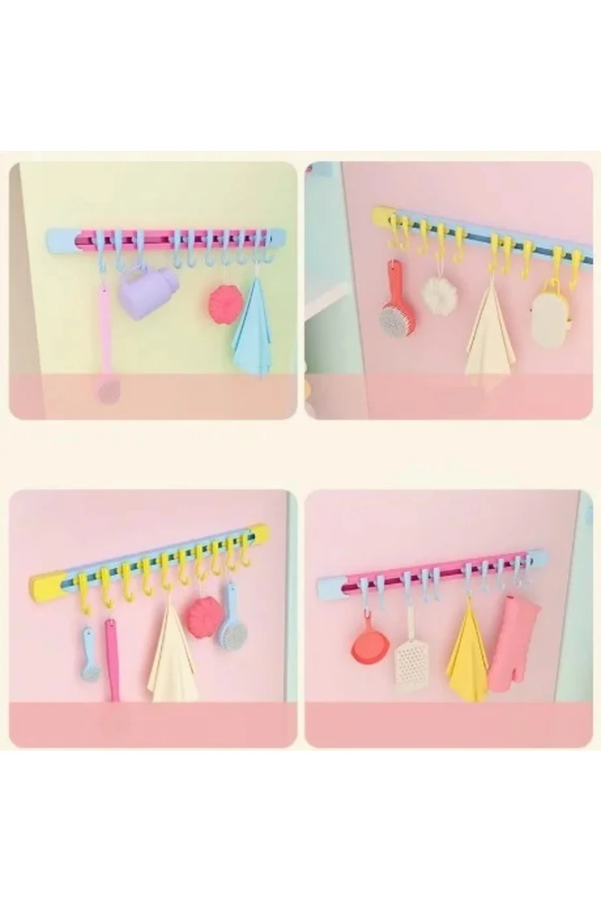 10 Kancalı Raylı Mutfak ve Banyo Düzenleyici Askı 30 cm