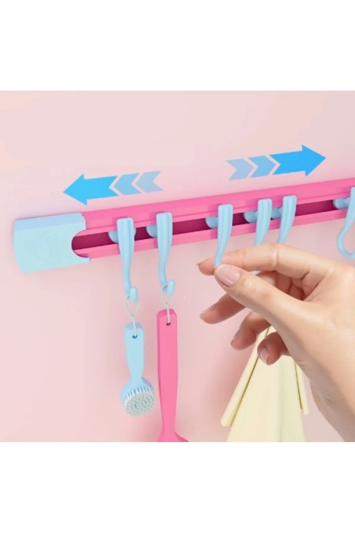 10 Kancalı Raylı Mutfak ve Banyo Düzenleyici Askı 30 cm