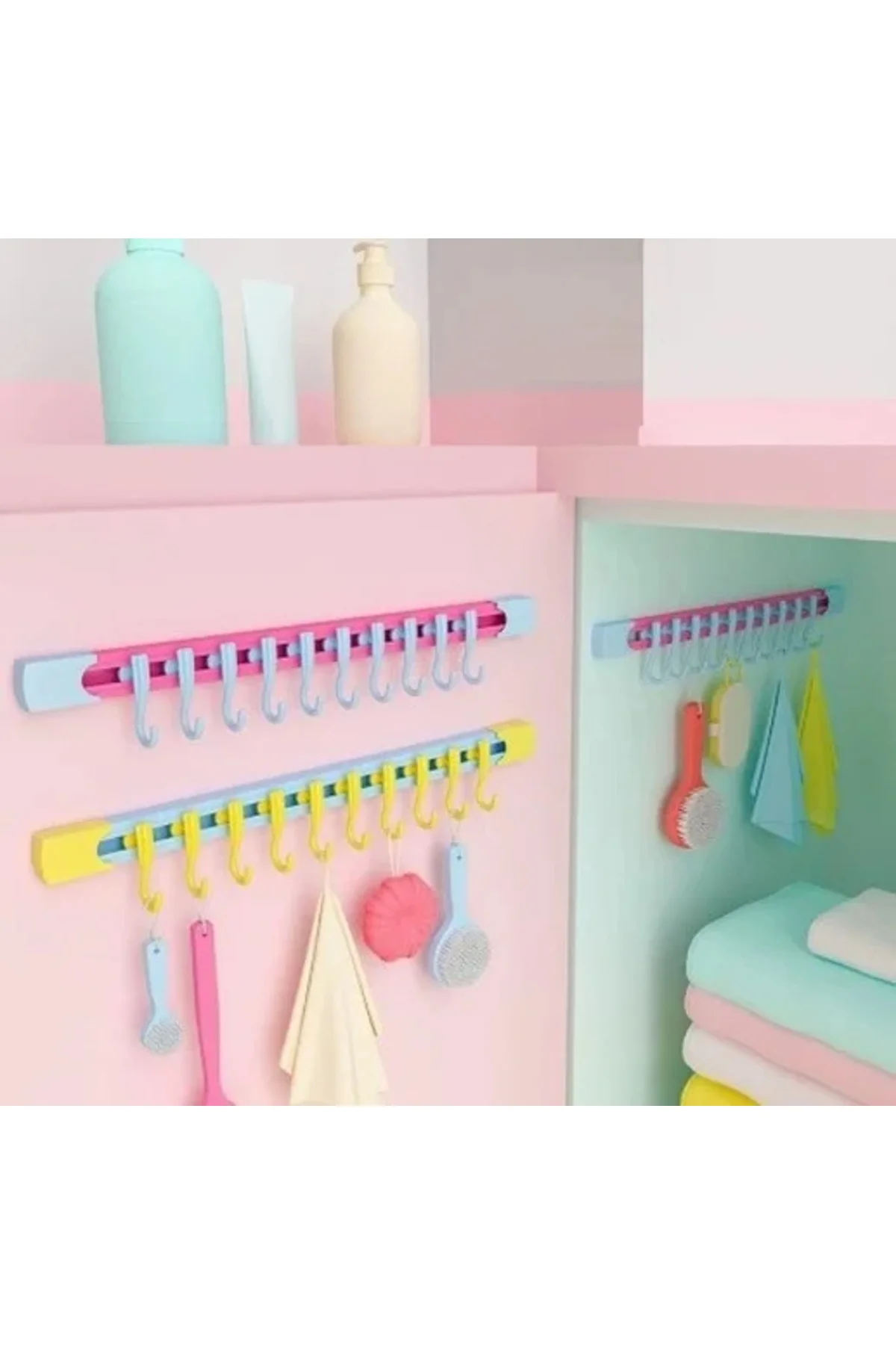 10 Kancalı Raylı Mutfak ve Banyo Düzenleyici Askı 30 cm