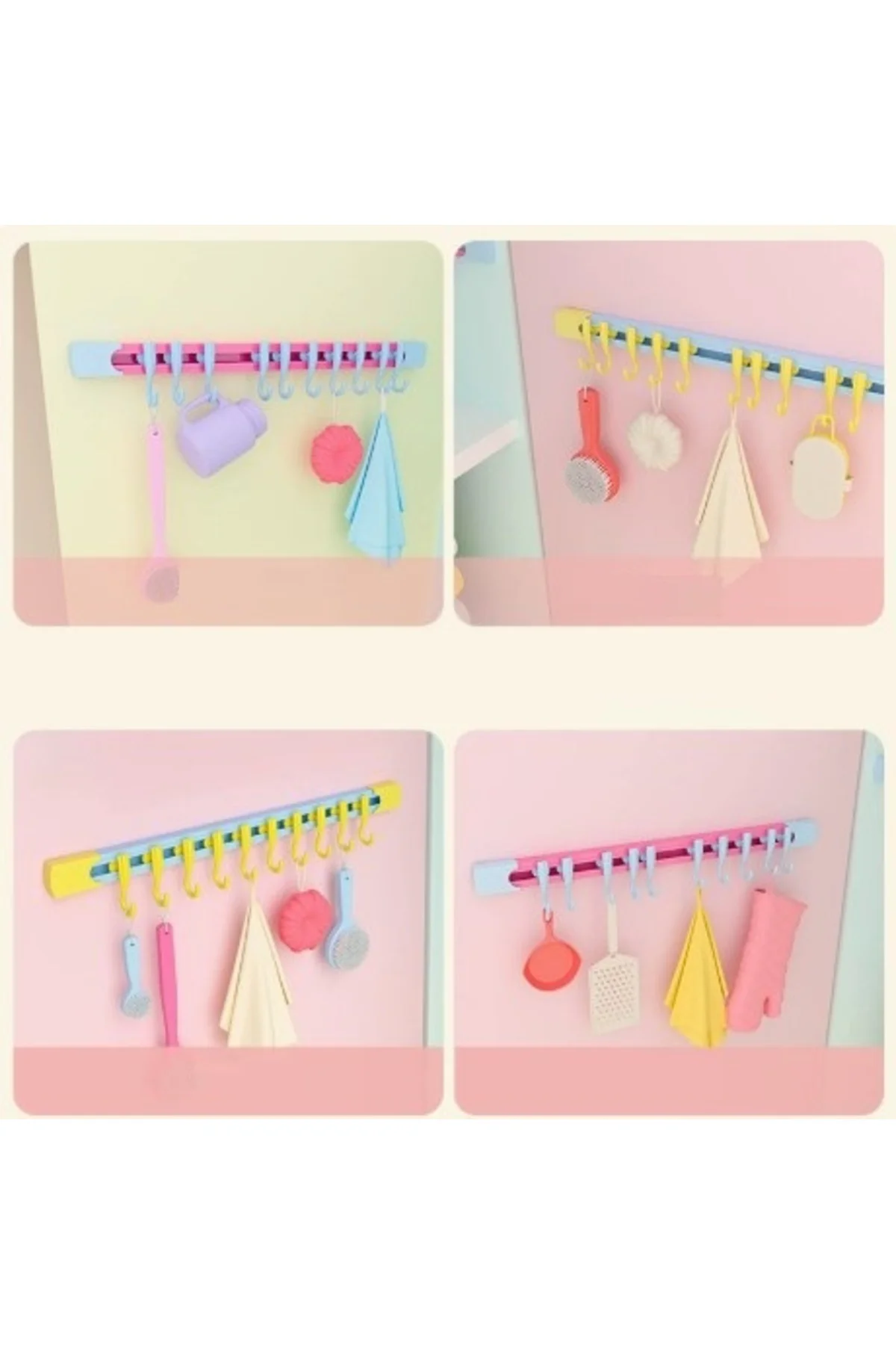 10 Kancalı Raylı Mutfak ve Banyo Düzenleyici Askı 30 cm