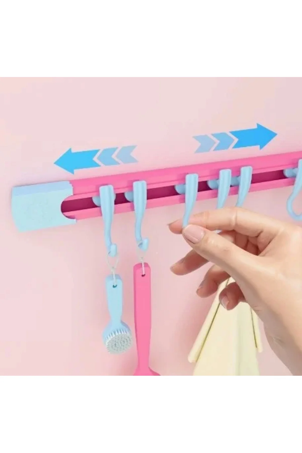 10 Kancalı Raylı Mutfak ve Banyo Düzenleyici Askı 30 cm