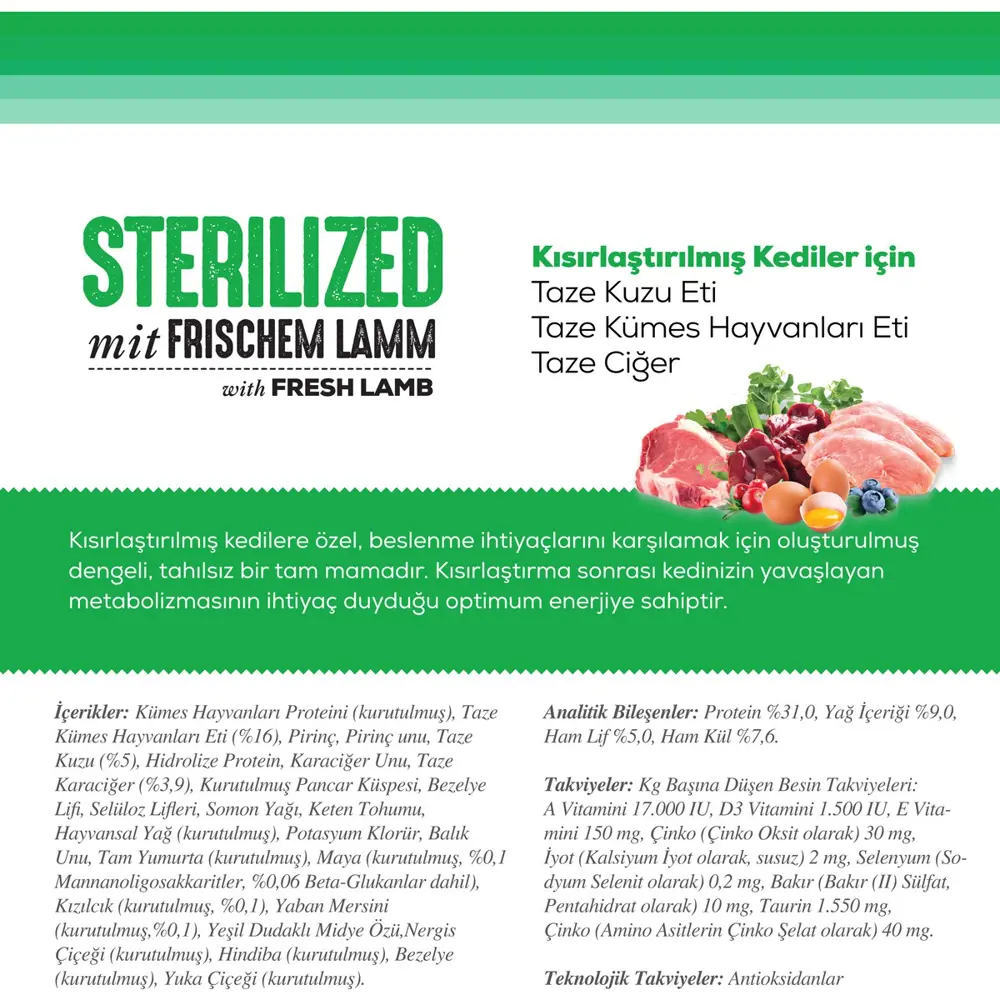 10 kg Sterilised Kuzu Etli Kuru Kedi Maması