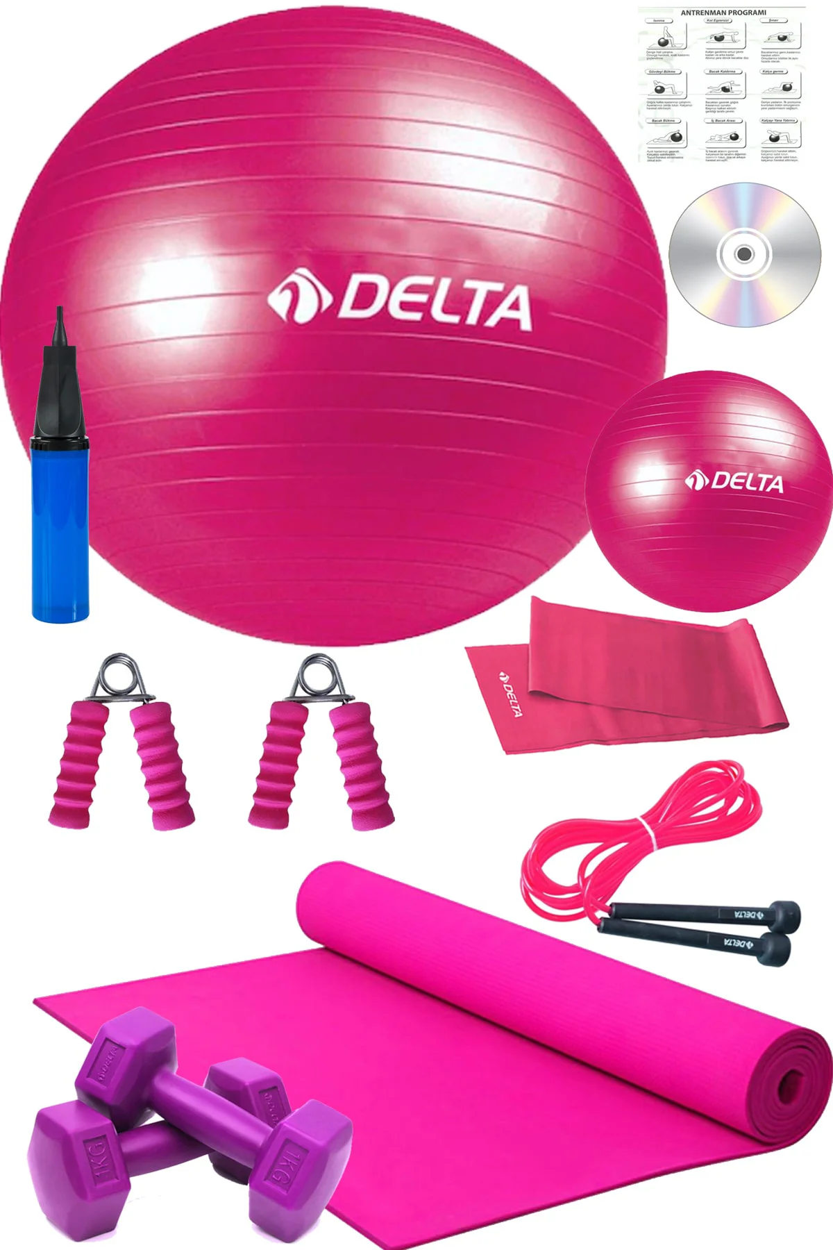 10 lu Pilates Seti Pilates Matı Pilates Topu Pilates Lastiği 1KG 