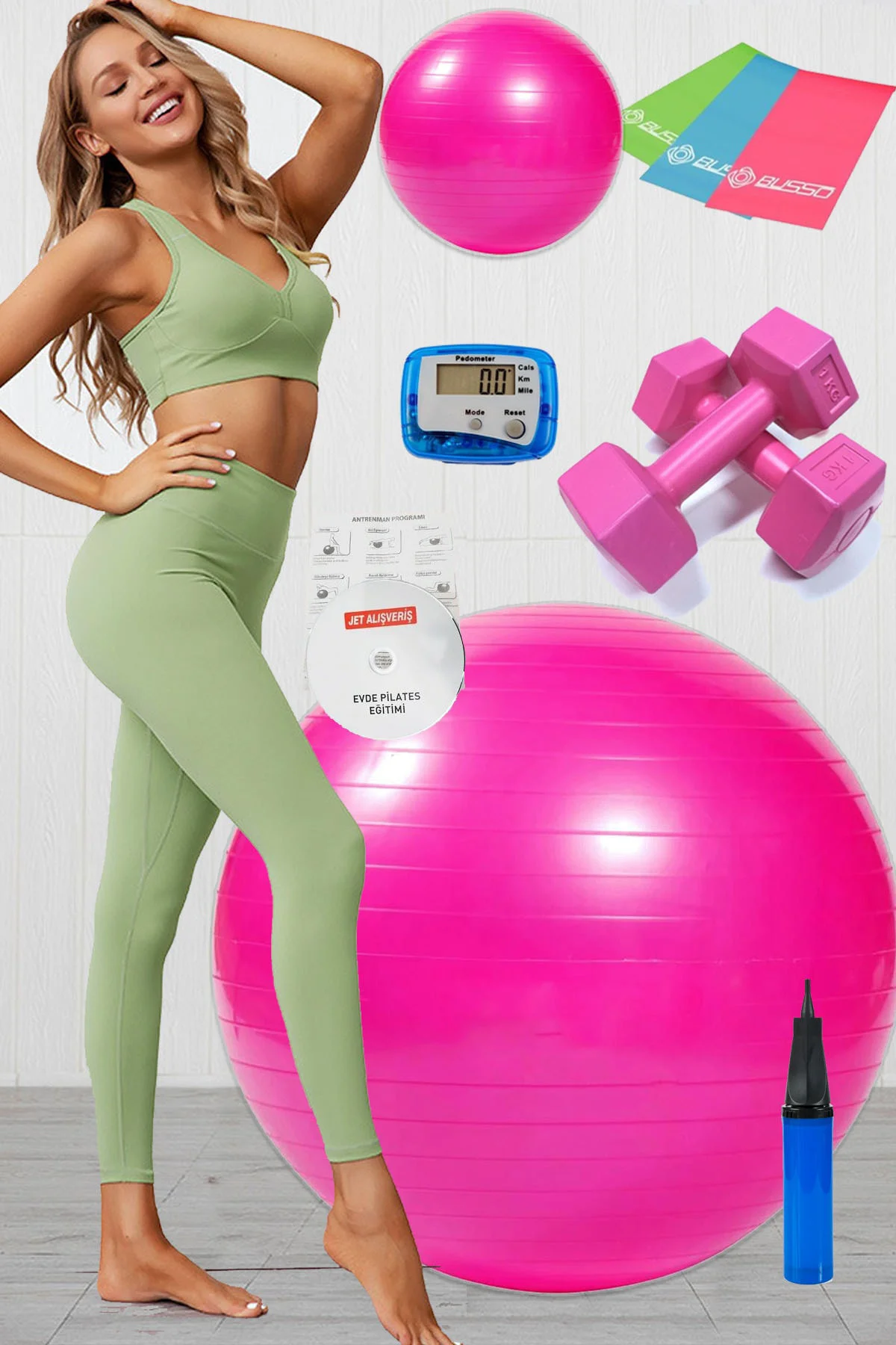 10 Lu Pilates Topu Seti Takımı 3 Lü Pilates Bandı Lastiği 1 Kg Da