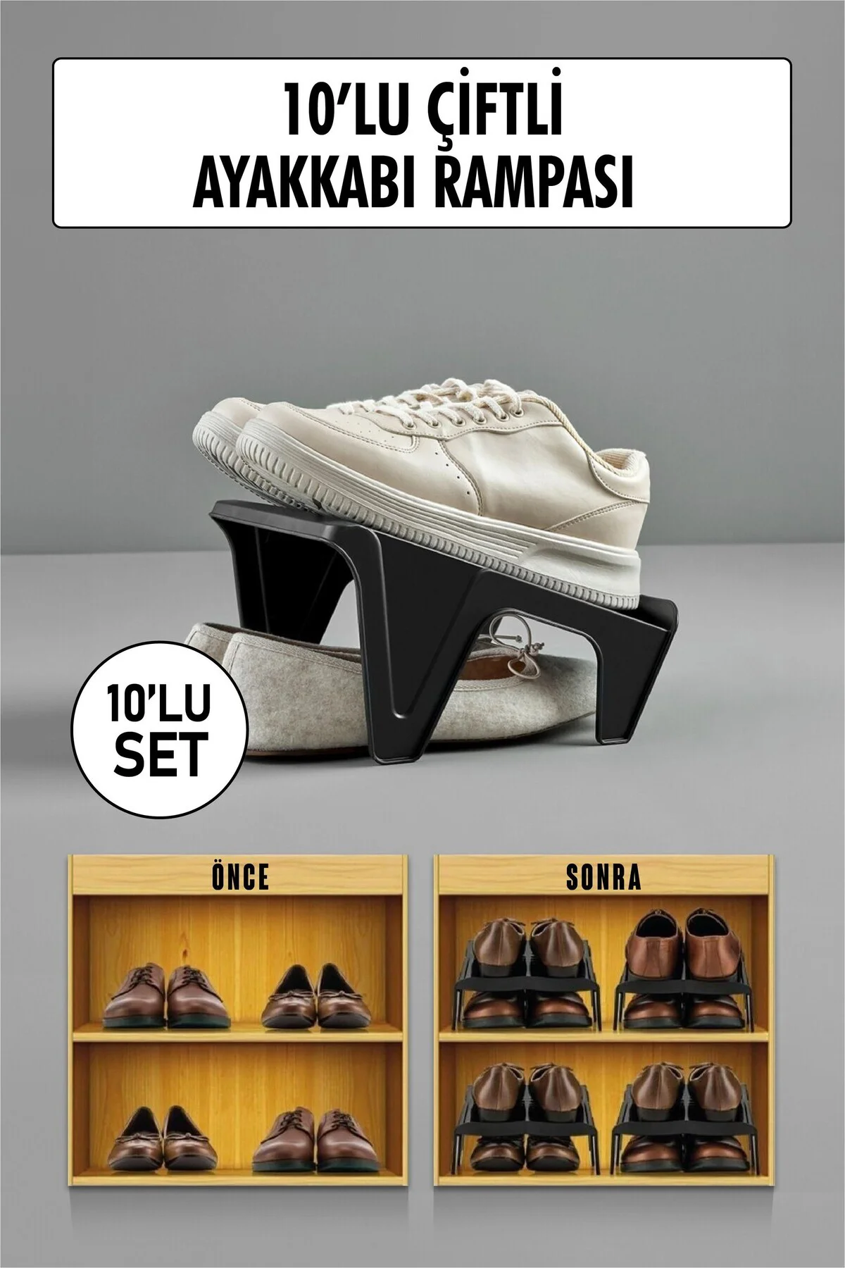 10 Lu Set Çiftli Ayakkabı Rampası & Ayakkabılık Düzenleyici & Org