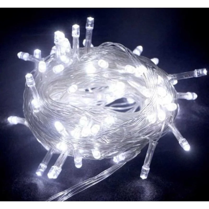 10 Metre 100 LED Bahçe Işık Zinciri Şeffaf Kablo