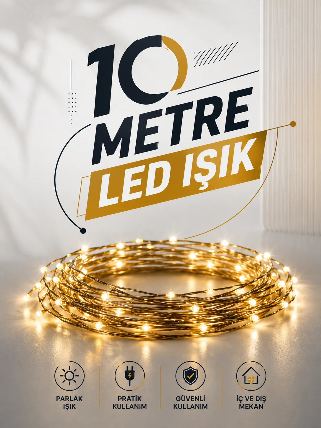 10 Metre Led Işık Gün Işığı Her Ortama Uygun Ampüllü