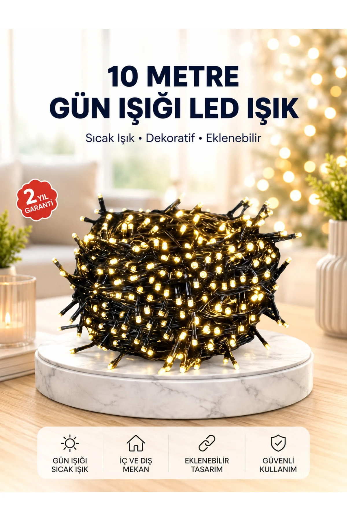 10 Metre LED Işıklı Dekoratif Parti ve Kutlama Aydınlatması