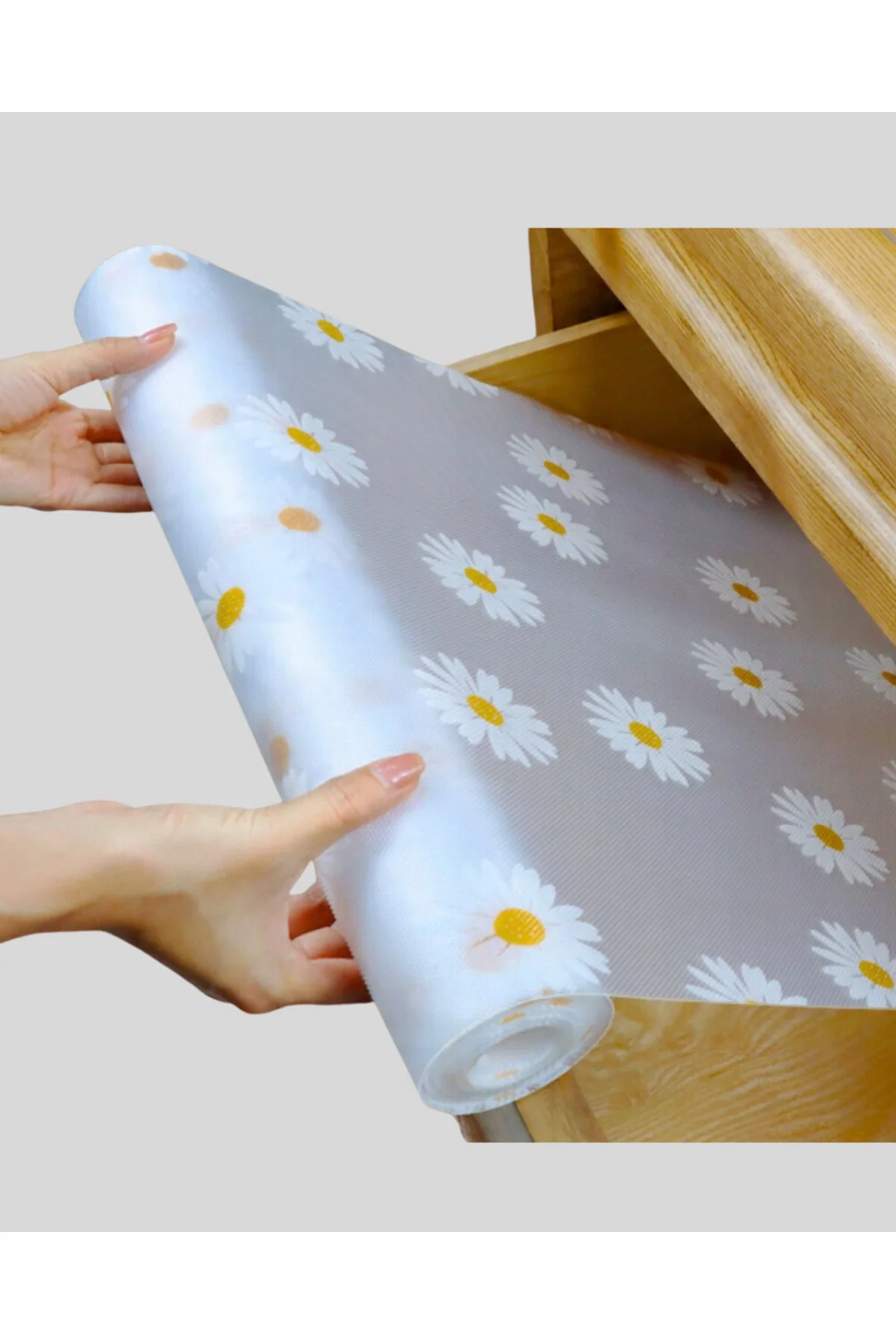 10 Metre Papatya Desenli Kolay Temizlenebilir Çekmece Matı - Lisi