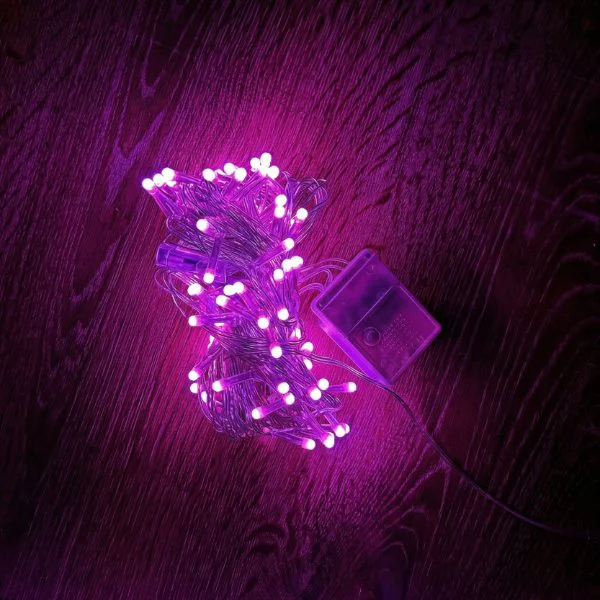 10 Metre Pembe Damla Uçlu LED Bahçe Aydınlatması Şeffaf Kablo