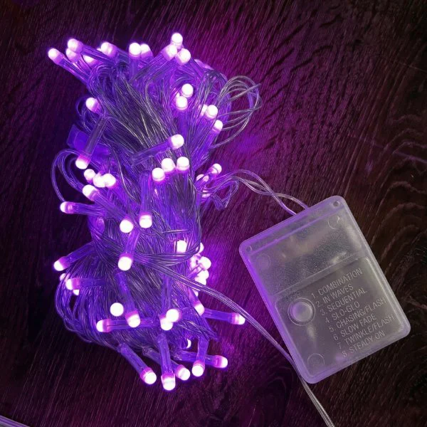 10 Metre Pembe Damla Uçlu LED Bahçe Aydınlatması Şeffaf Kablo