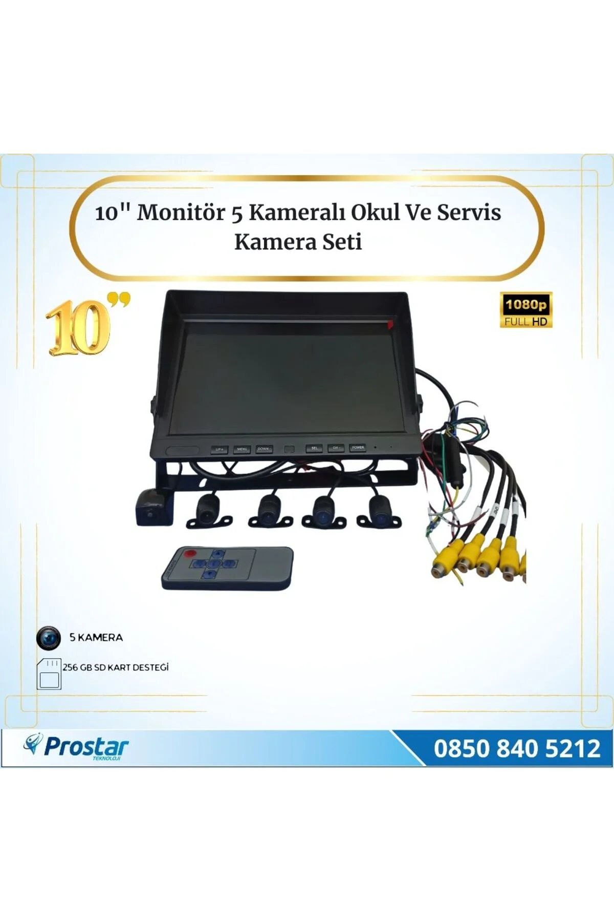 10" Monitör Beş Kameralı 720p Kayıtlı Servis ve Okul Taşıt Kamera
