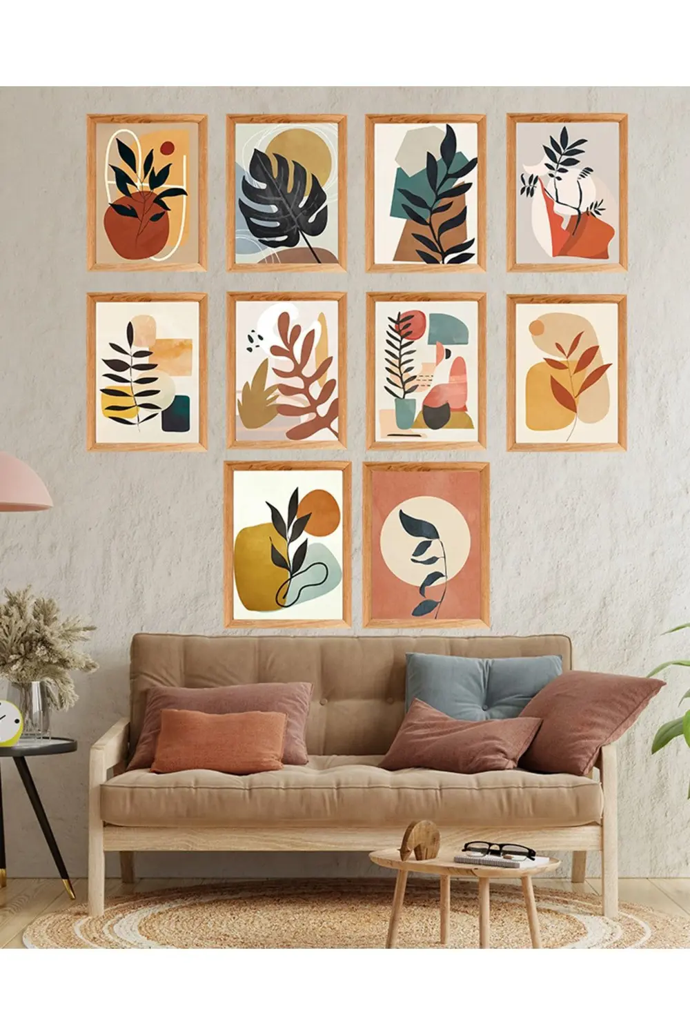 10' Parça Çerçeve Görünümlü Dekoratif MDF Tablo Seti