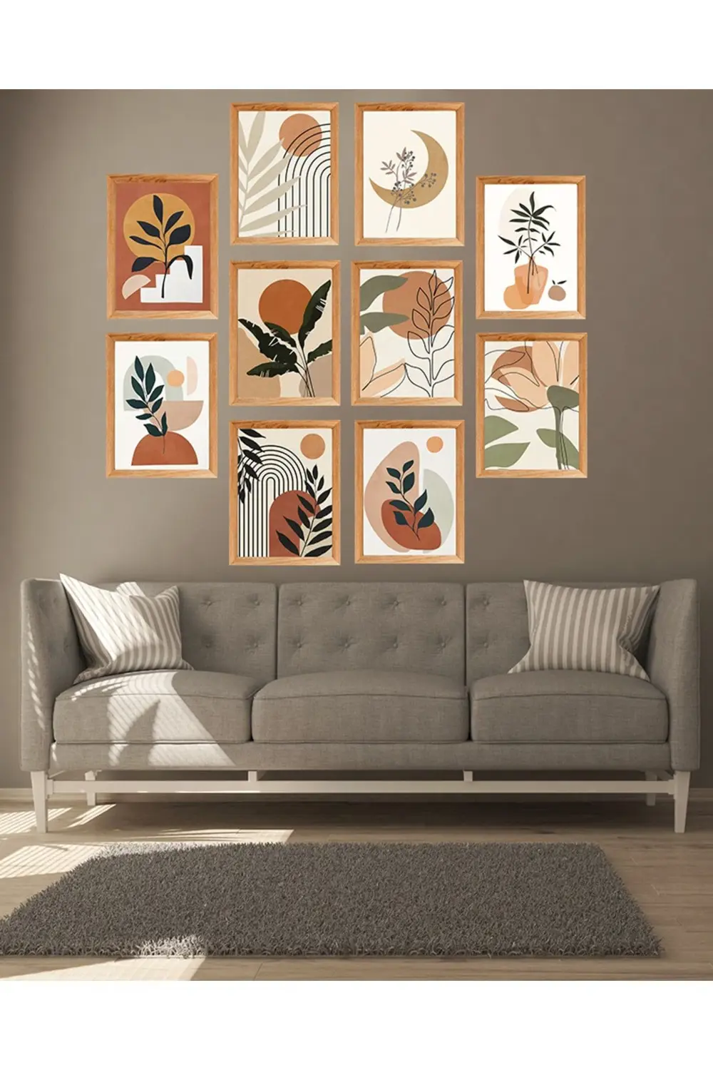 10' Parça Çerçeve Görünümlü Modern MDF Tablo Seti - Ev Dekorasyon