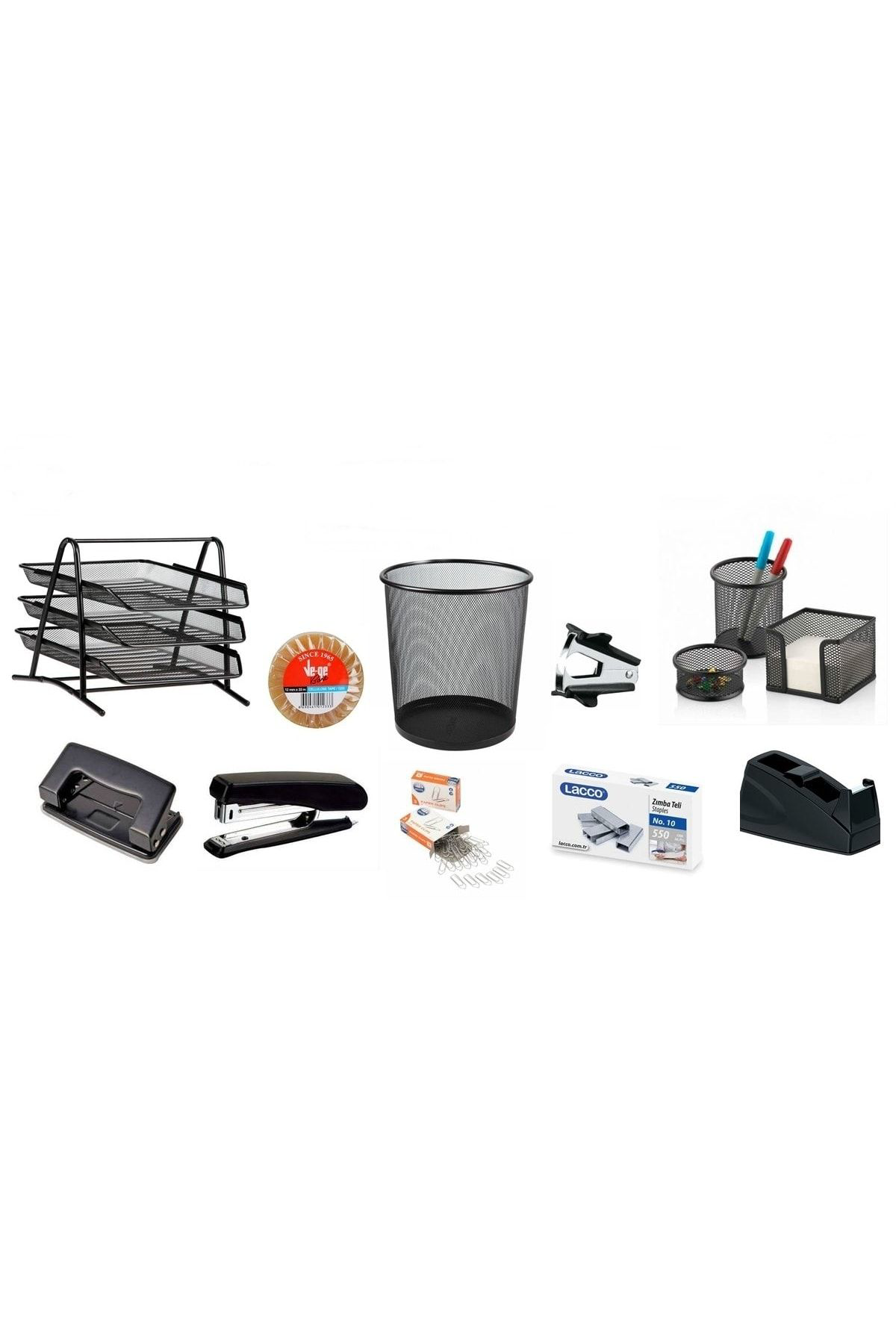 Kraf 10 Parça Ofis Seti Evrak Rafı - Delgeç - Bant Kesici - Daksil - B