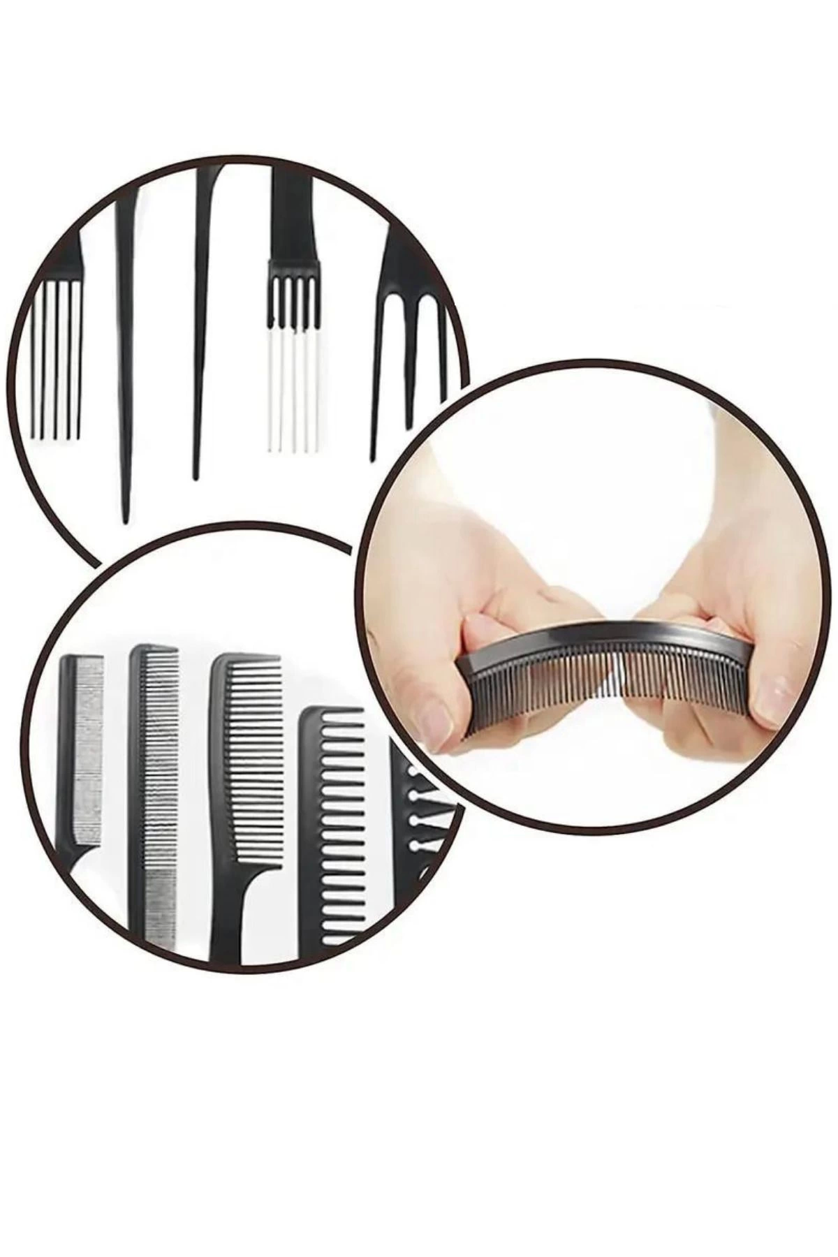 10 Parça Profesyonel Kuaför Tarak Seti - Saç Kesim, Ayırma, Şekil