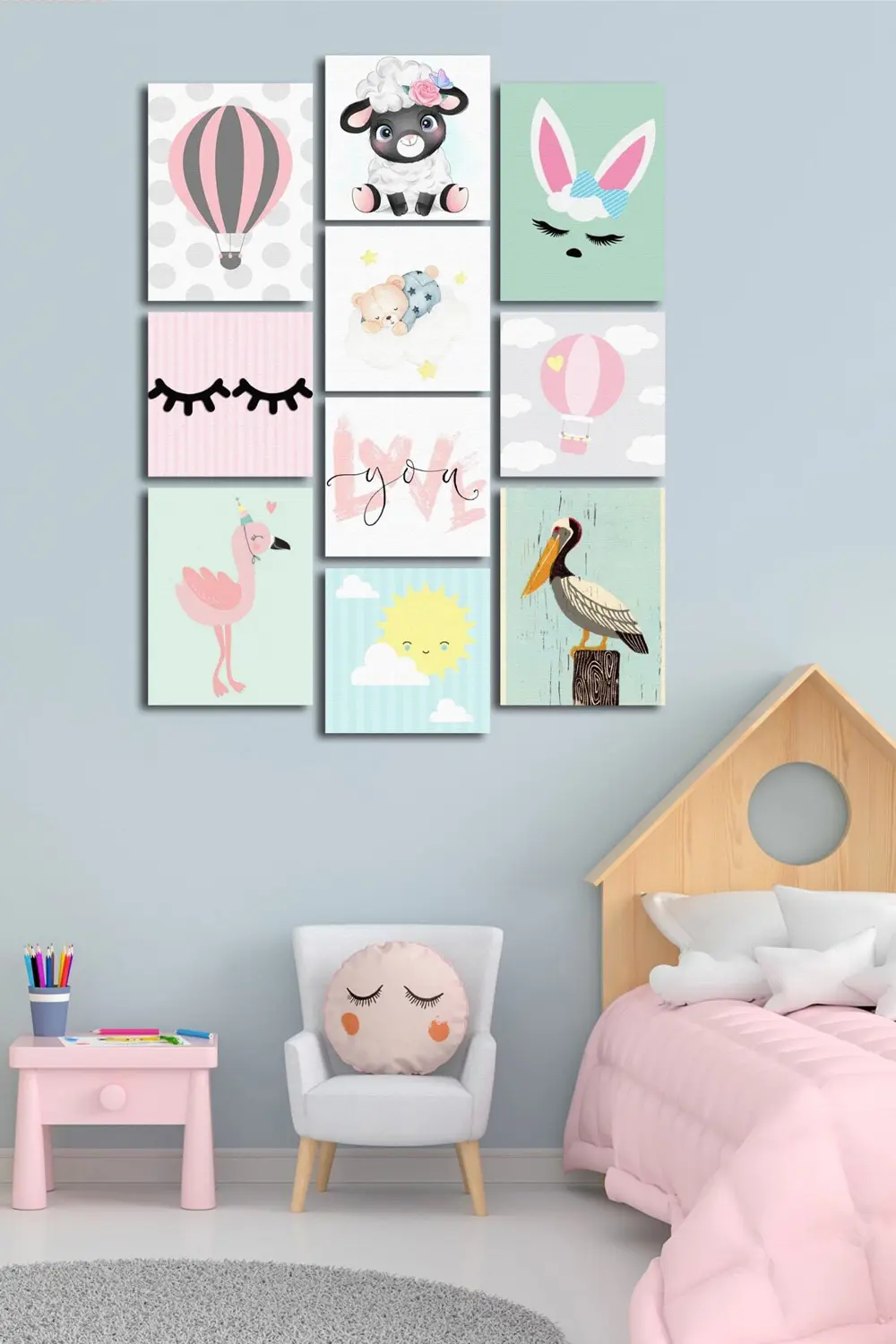 10 Parçalı Çerçeve Görünümlü Mdf Tablo Seti Flm048