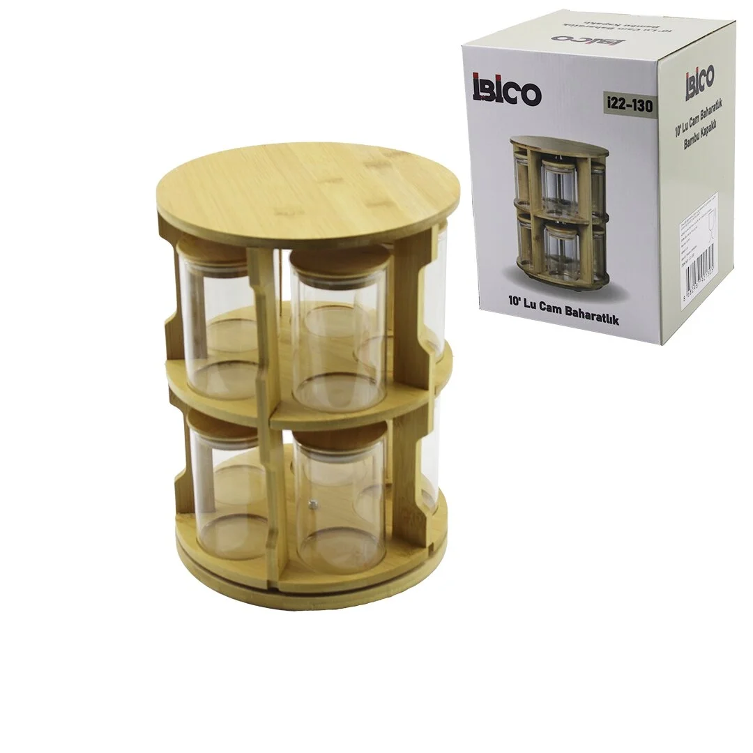 10 Pcs Yuvarlak - Döner Standlı Cam - Bambu Kapak Tuzluk - Baharatlık Bambu Stand Bx40 Fiyatı, Yorumları ve Özellikleri